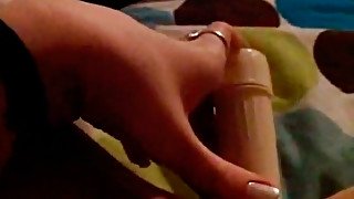 Horny and slutty whore with nice pussy fucks herself