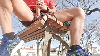 Risky masturbation on a public park bench - people watching