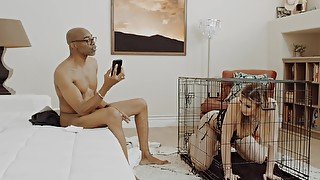 Shemale model Ivory spreads her legs to be fucked by a black man