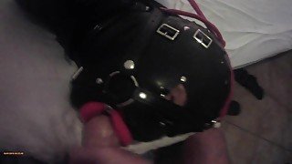 TEASER Laura is hogtied in latex catsuite and high heels, throated with a lip open mouth gag POV