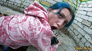 cute schoolgirl after school has sex in an abandoned building and gets a cum on face