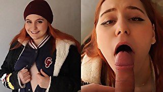 POV  a redhead girl forgot her iPhone in the entrance and sucked a stranger