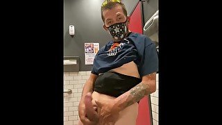 So horny pepper jack off in a public restroom