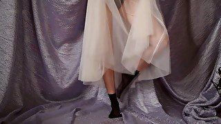 ASMR Girl ballerina puts on black socks & rehearses dances