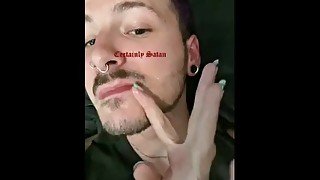 Alternative stud self sucks and busts in his own mouth (self facial)