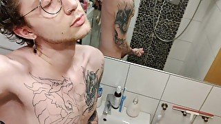 Tattooed Thomas Scum stroking his bwc until he cums