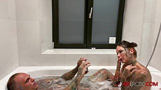 Tattooed hottie Lucy ZZZ fucked hard in the bathtub