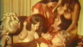 Lucky Guy Lies In Bed And A Group Of Fondles Busty Womans Tits