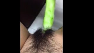 Horney Chinese student shape cucumber as cock and fuck herse