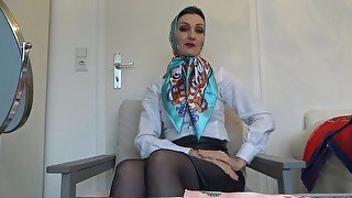 New satin scarves worn as a headscarf - with a white blouse