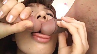 Misaki Inaba has mouth full of cum from dicks