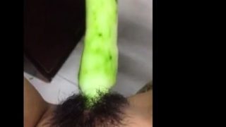 Horney Chinese student shape cucumber as cock and fuck herse