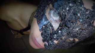 Dutch girl with mask sucks big cock and receives an eye facial her eye full of cum