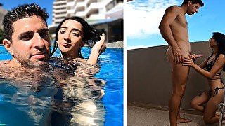 Argentinian slut is picked up from the swimming pool and fucked in her hotel room