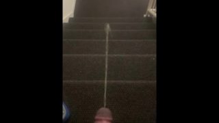 Horny quarantined bi bbc peeing on apartment building stairs