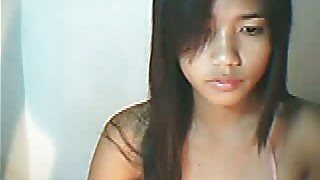 Cute amateur Asian teen webcam babe flashes her petite boobs