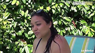 French teen fatty enjoys anal sex by the pool