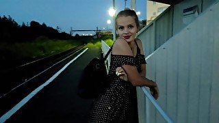 The puzzled baby was waiting for the train, and got a hot cock and a big creampie in public