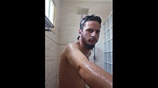 Hairy armpit worship, hot shower, bathing my hair