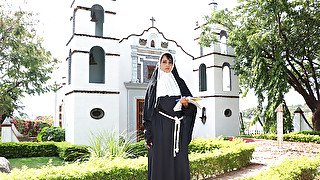 Latina dressed as a nun is ready to act super sinful