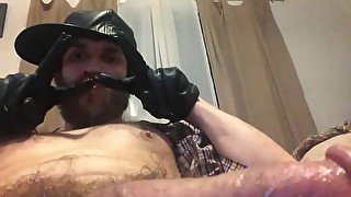 Tight Leather Gloves Wanking Big  Cock