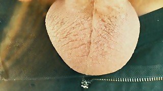 Twink testicles movements in outdoor - fast motion vid and pulsating orgasm