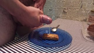 Ejaculate on a cookie and eat his own cum, enjoy breakfast!