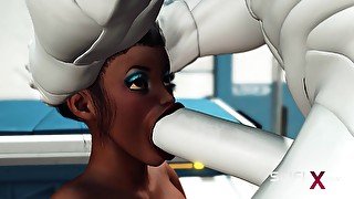 A hot black girl needs a huge cyborg cock in her ass