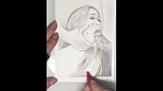 Rough double blowjob. Cum on her tongue. Sex Art.