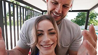 Bald hunk JMac is c hoking Renee Rose while fucking