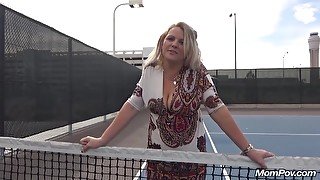 Blonde Step mom Kinsley On The Tennis Cort