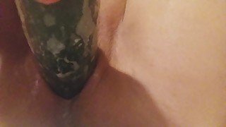 Fucking my tight vagina with the cucumbers of my fridge ♥