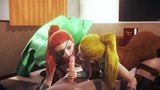 They are billions: blonde and redhair double blowjob