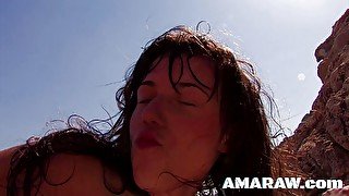 Brunette teen Samanta having anal sex on a beach