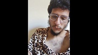 Hairy dude records in vertical a asmr mukbang mouth worship