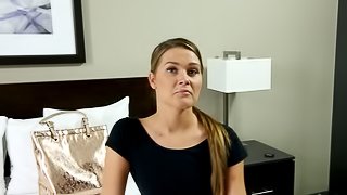 Enchanting amateur sucks then rides a huge pecker hardcore