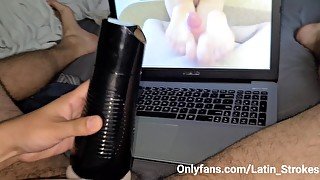 Hands Free Cumshot to Foot Job