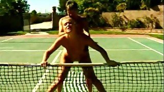 Hot blonde has a sport fuck on the tennis court