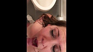 Wife Gets Fucked Face First in the Toilet and Gets a Facial