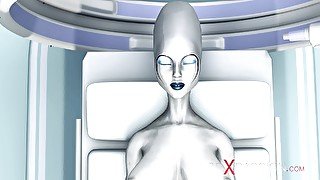 Sexy sci-fi female android fucks an alien