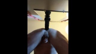 Mirrored huge dildo fucking