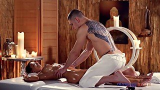 Shalina Devine's tight body gets oiled up and fucked hard during a sexy massage