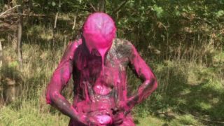 Messy Cute Girl, Dirty Muddy and Gunged in Sexy Pink