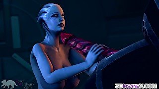 Hot babe from Mass Effect takes cock ride from big dick boss alien man