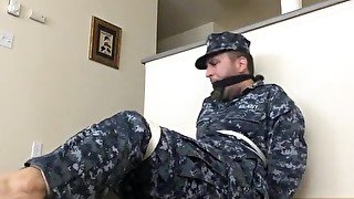 Navy Guy Bound and Gagged with his Socks