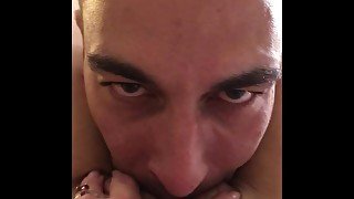 Daddy eats my juicy pussy, quiet real orgasm at the hotel, on V-Day