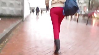 Nice girl s ass in tight red pants