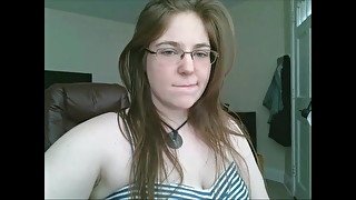 Fat teen in glasses masturbates on webcam