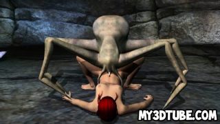 3D redhead babe gets fucked by an alien spider