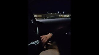 Tattooed guy jerks bushy cock and CUMS in his car